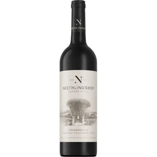 Neethlingshof Estate Cabernet Sauvignon 2019-2023 bottle with deep ruby colour, blackberry and structured tannins.