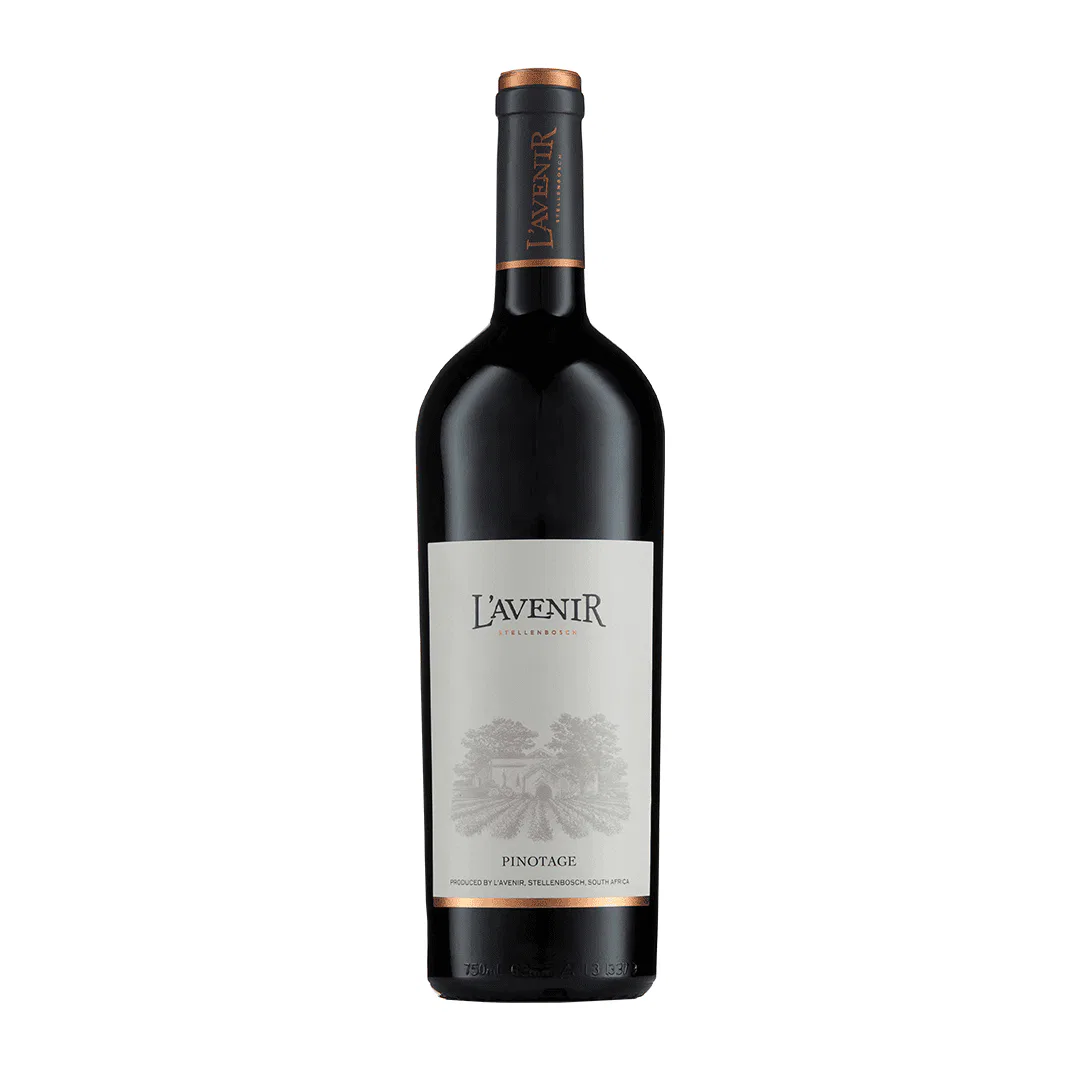 Bottle Of L’avenir Provenance Pinotage 2023 Showing A Deep Ruby Red Wine With Rich Colour And Elegant Visual Depth.