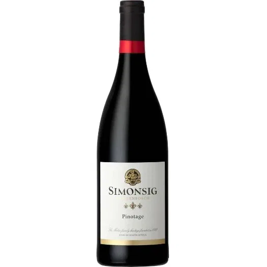 Pinotage Bottle From Simonsig, Showcasing South African Wine Heritage.