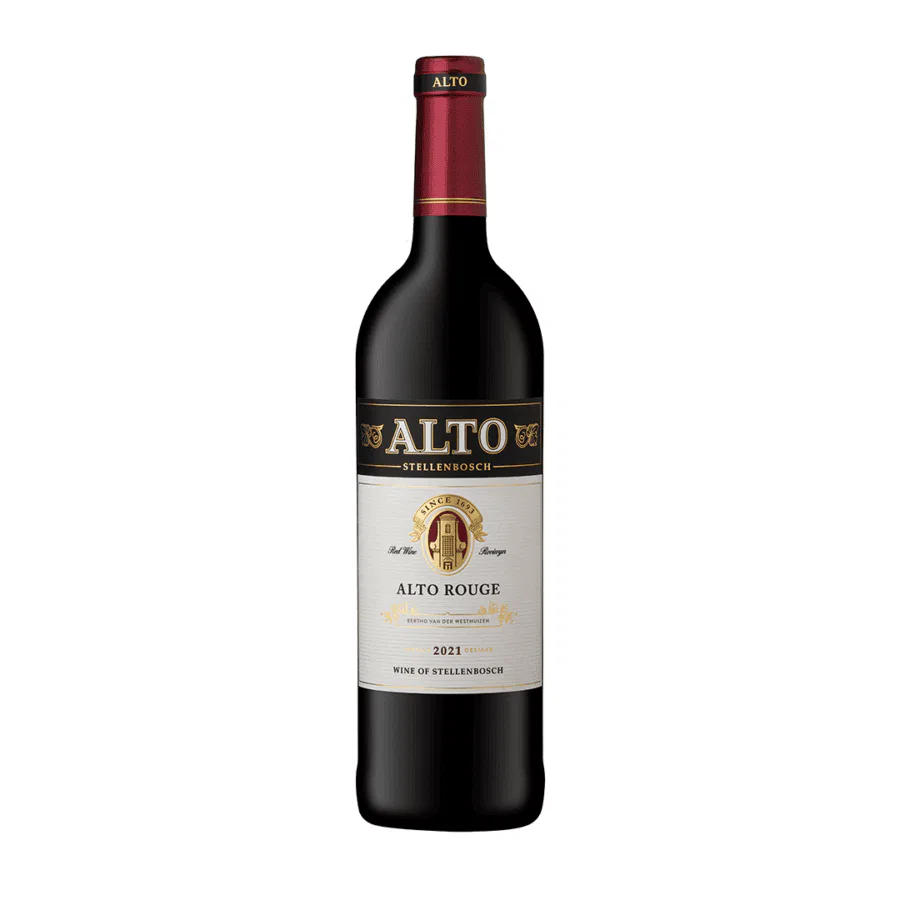 Alto Rouge 2021 Stellenbosch red wine bottle showcasing South African wine heritage.