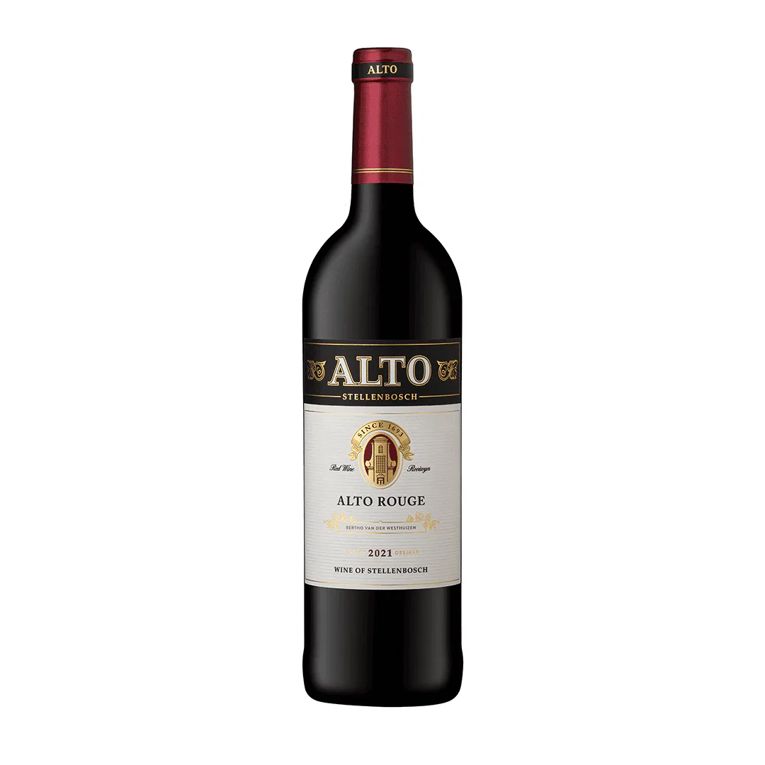 Alto Rouge 2021 Stellenbosch Red Wine Bottle Showcasing South African Wine Heritage.