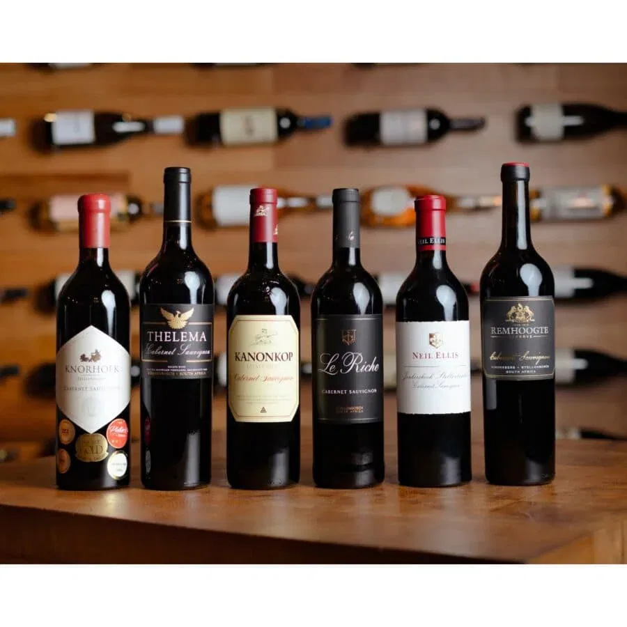 Assorted South African Cabernet Sauvignon wines from Stellenbosch.