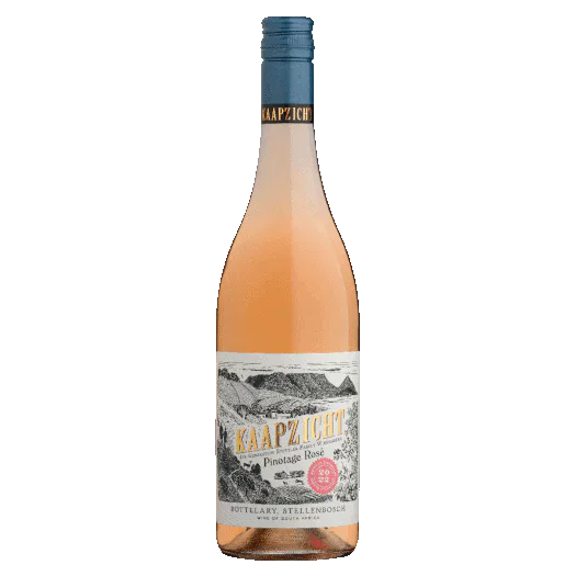 Kaapzicht Pinotage Rosé 2025 from Stellenbosch, showcasing elegant pink hues.
