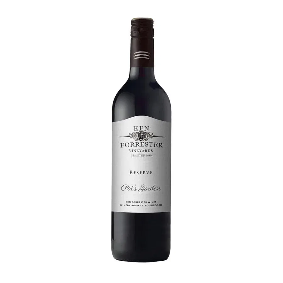 Bottle of Ken Forrester Pat’s Garden 2020 featuring a dark red wine with layered colour intensity and polished visual appearance.