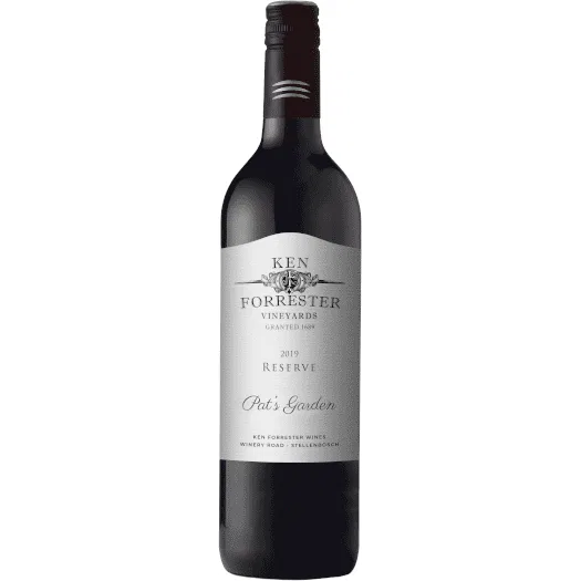 Bottle Of Ken Forrester Pat’s Garden 2020 Featuring A Dark Red Wine With Layered Colour Intensity And Polished Visual Appearance.