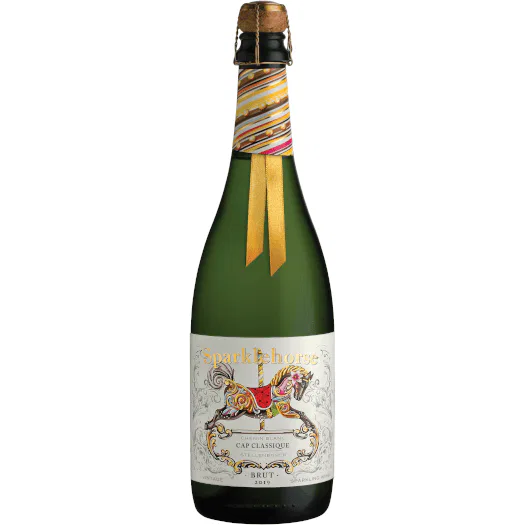 Sparklehorse Cap Classique 2019 wine - Alette van Vuuren; Bottle of Ken Forrester Sparklehorse Chenin Blanc Cap Classique 2023 featuring warm golden tones and full-bodied visual richness.