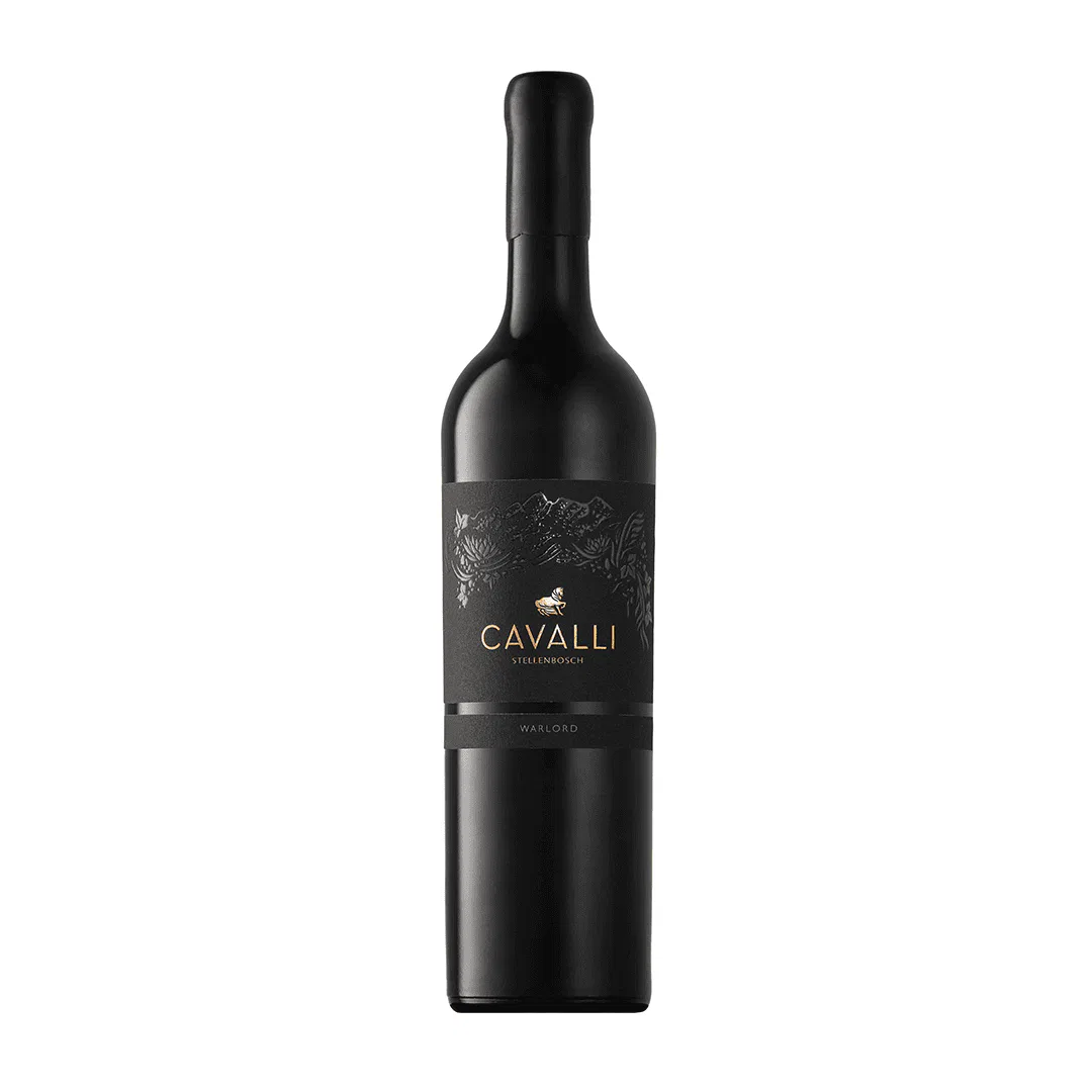 Bottle Of Cavalli Warlord 2022 Ny With Dark Fruit Richness, Cocoa Notes And Elegant Bordeaux-Style Blend Depth.