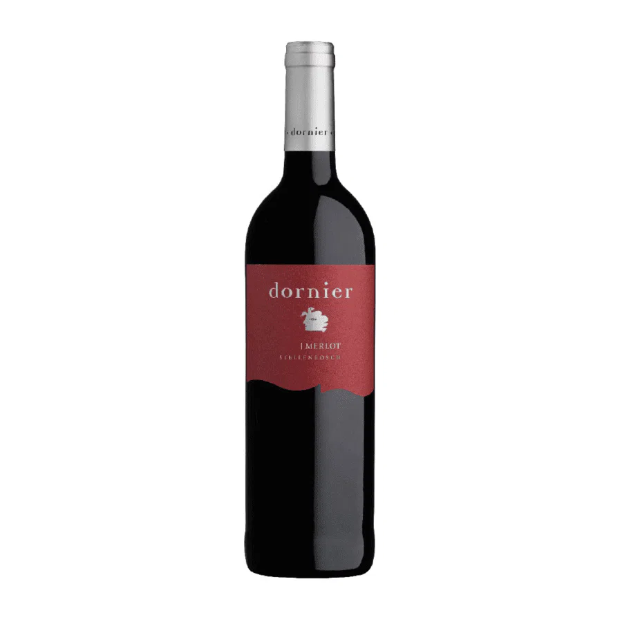 Dornier Merlot from Stellenbosch, showcasing rich red wine elegance.