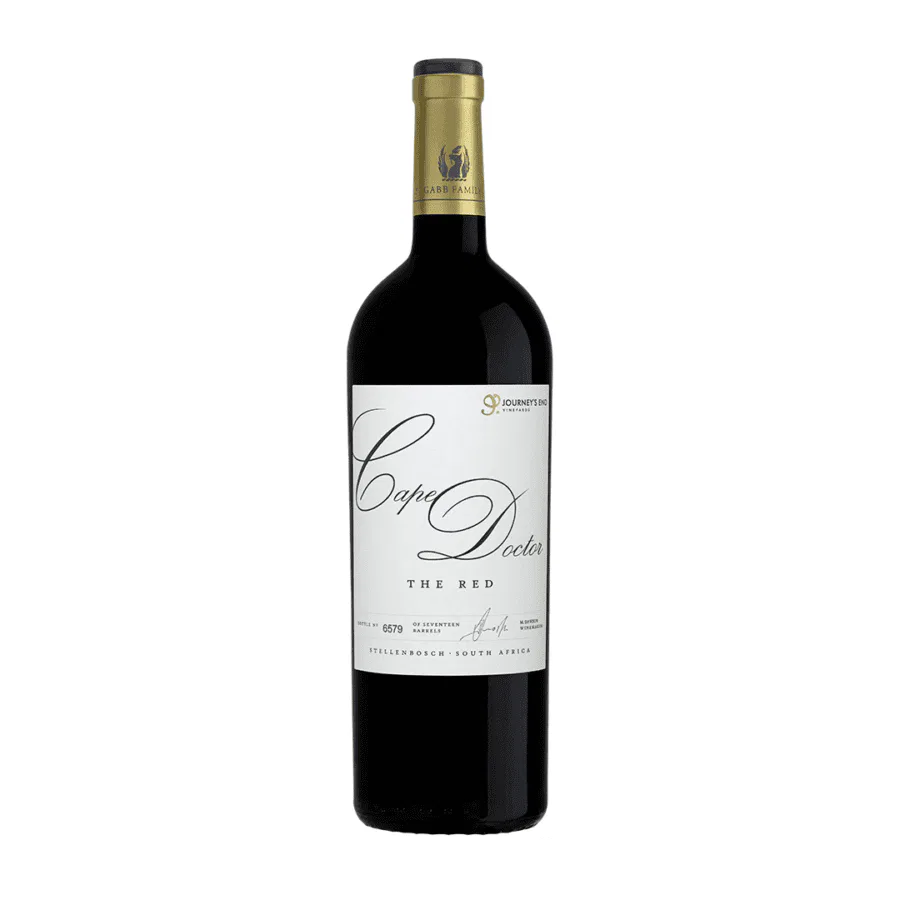 Cape Doctor Red wine bottle from Stellenbosch, South Africa.