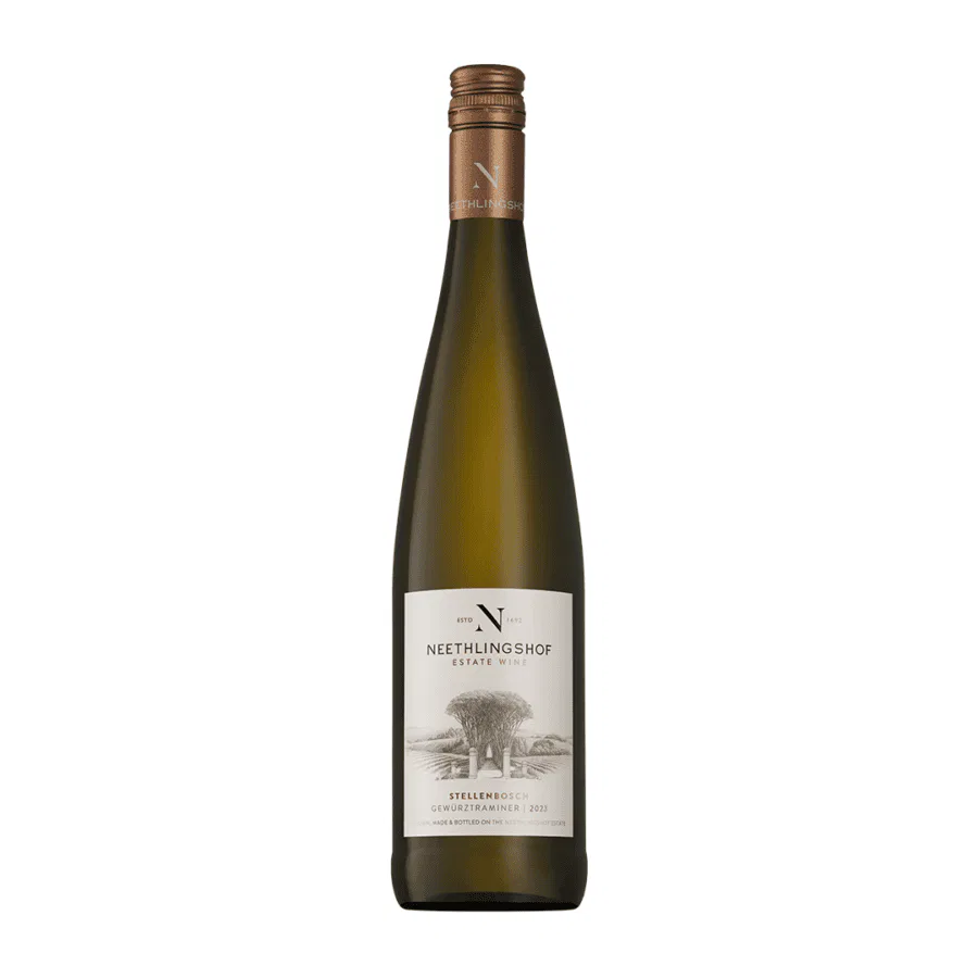 Neethlingshof Stellenbosch Gewürztraminer 2023 wine bottle.