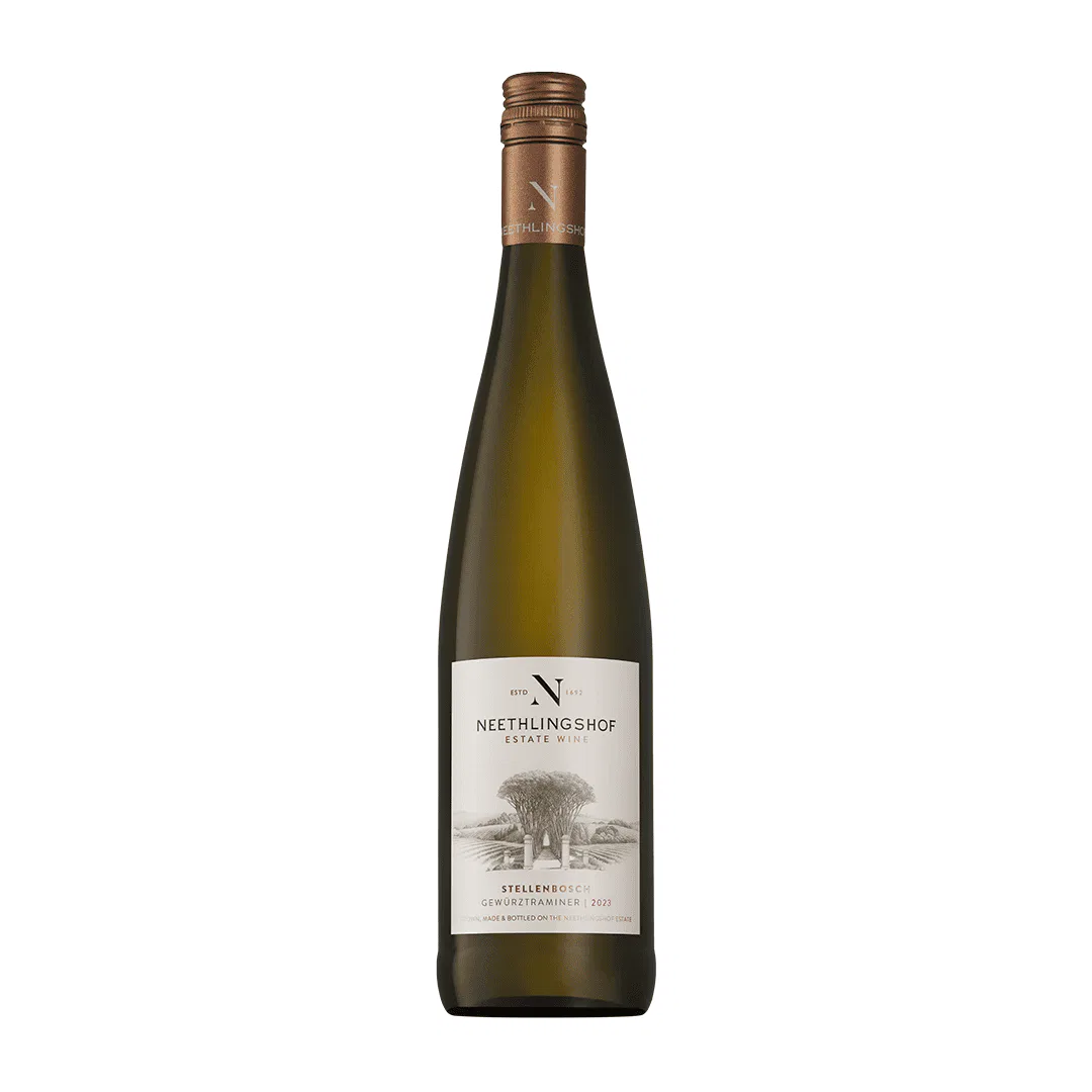 Neethlingshof Stellenbosch Gewürztraminer 2023 Wine Bottle.