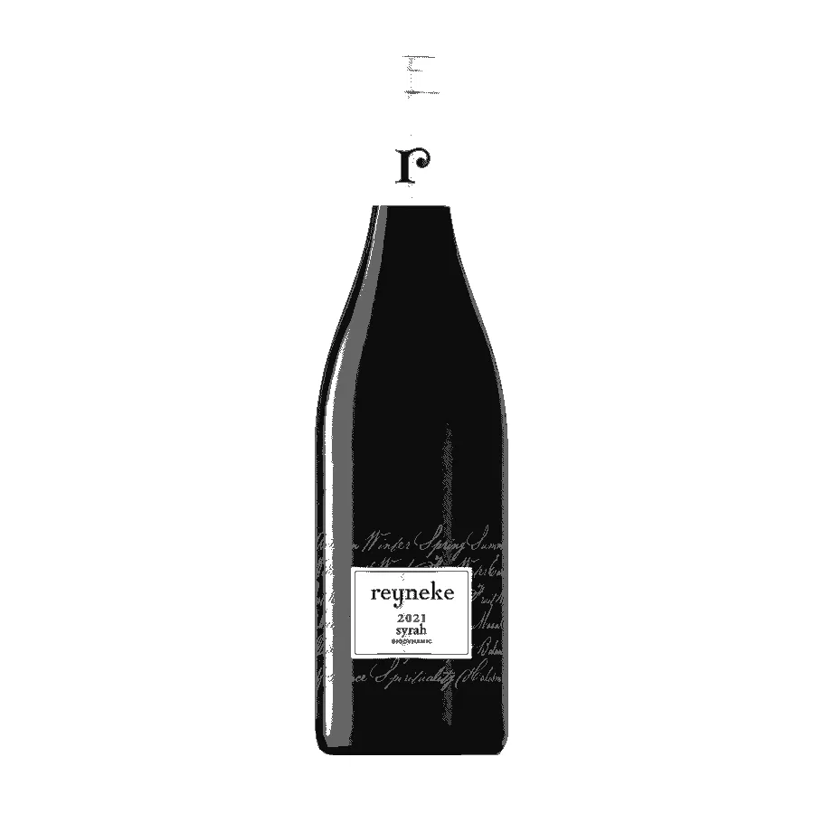 Reyneke 2021 Syrah bottle showcasing South African biodynamic wine.