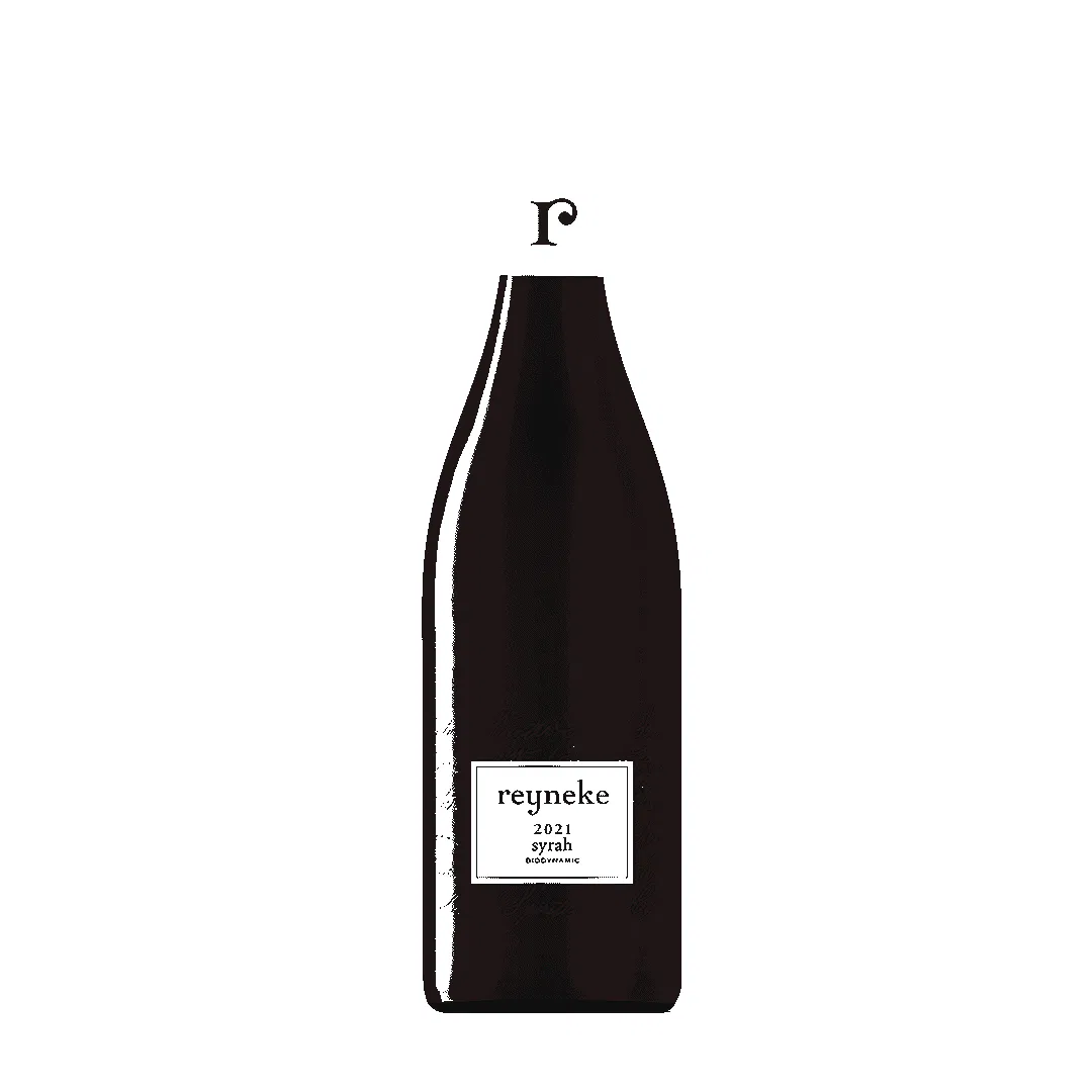 Reyneke 2021 Syrah Bottle Showcasing South African Biodynamic Wine.