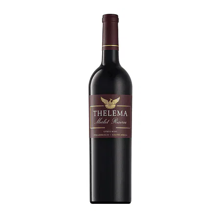 Bottle Of Thelema Merlot Reserve 2022 Displaying A Refined Red Wine With Concentrated Ruby Colour And Elegant Visual Structure.