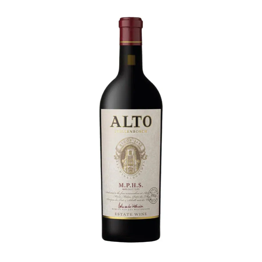 Alto Stellenbosch M.P.H.S. 2018 Estate Wine bottle showcasing premium South African wine.