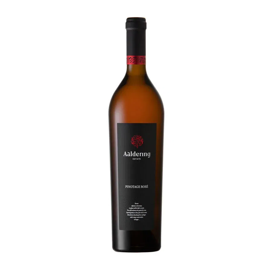 Aaldering Estate Pinotage Rosé bottle showcasing South African wine elegance.
