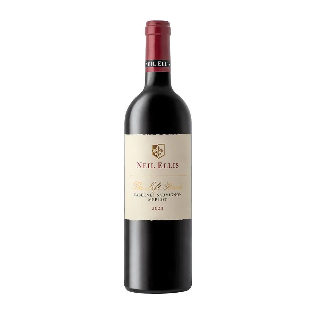 Neil Ellis The Left Bank Cabernet Sauvignon Merlot 2020-2021 Bottle, Elegant With Cursive Script Labeling.