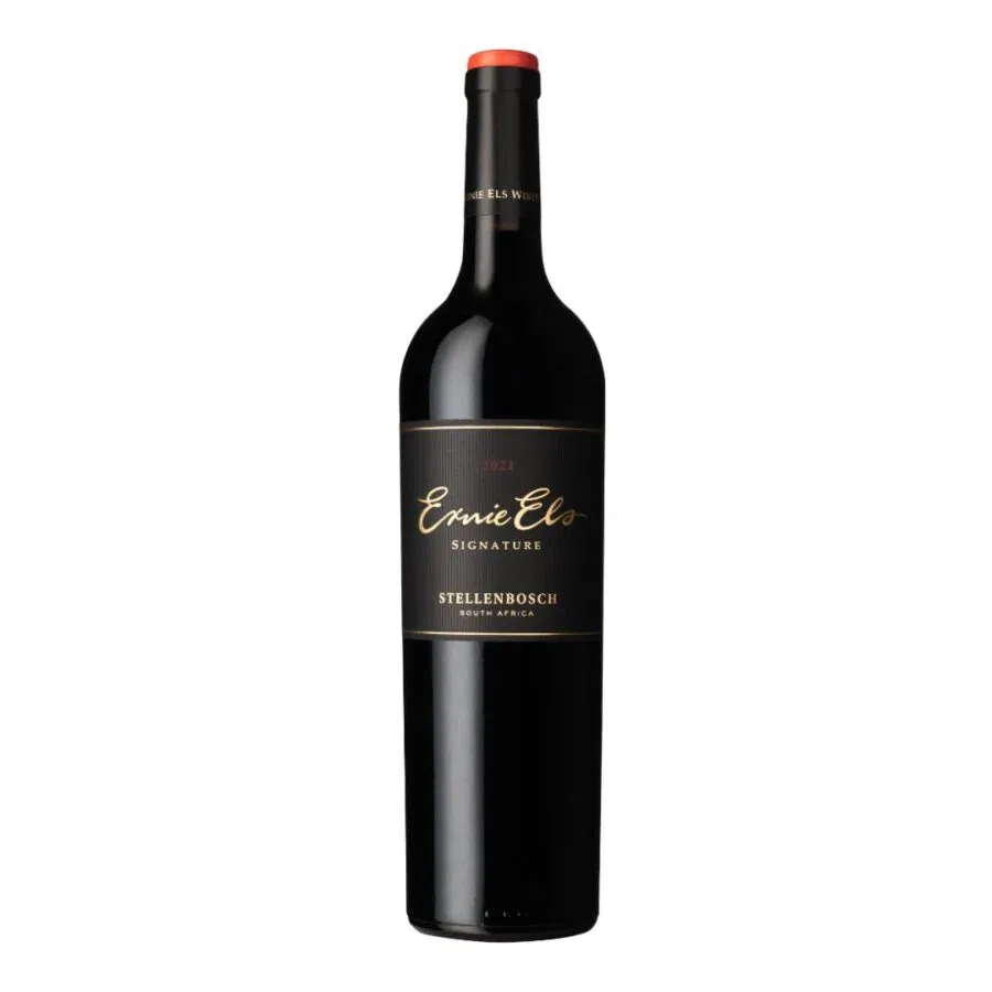 Ernie Els Signature 2021 Stellenbosch wine bottle, showcasing South African craftsmanship.