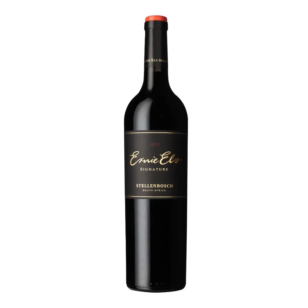 Ernie Els Signature 2021 Stellenbosch Wine Bottle, Showcasing South African Craftsmanship.