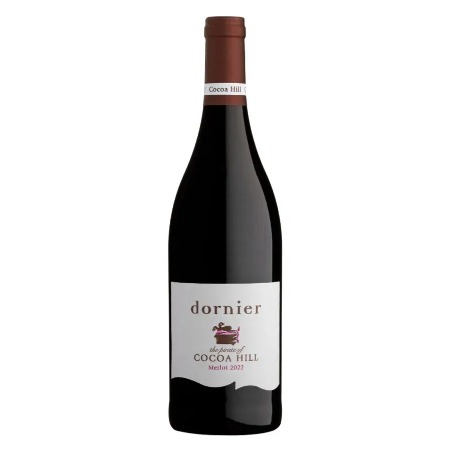 Dornier Cocoa Hill Merlot 2022 bottle showcasing South African wine elegance.