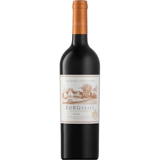 Bottle Of Zorgvliet Cabernet Sauvignon 2022 Displaying A Dark Ruby Wine With Concentrated Colour And Clean Visual Clarity.