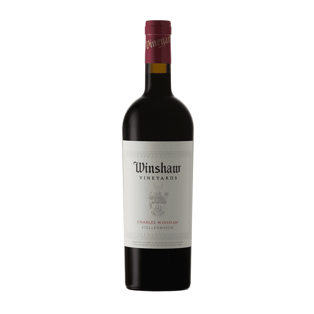 Bottle Of Winshaw Charles Winshaw 2022 Showing A Deep Ruby Red Wine With Rich Colour And Polished Visual Depth.