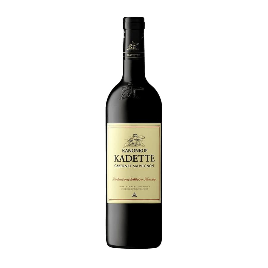 Kanonkop Kadette Cabernet Sauvignon 2023 Stellenbosch Cabernet Bottle Showing Bright Ruby Colour And Plush Tannin Structure.