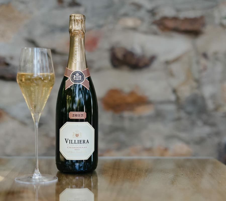 Chardonnay Brut From Villiera Brut Natural 2021 Vintage, Served In A Flute.