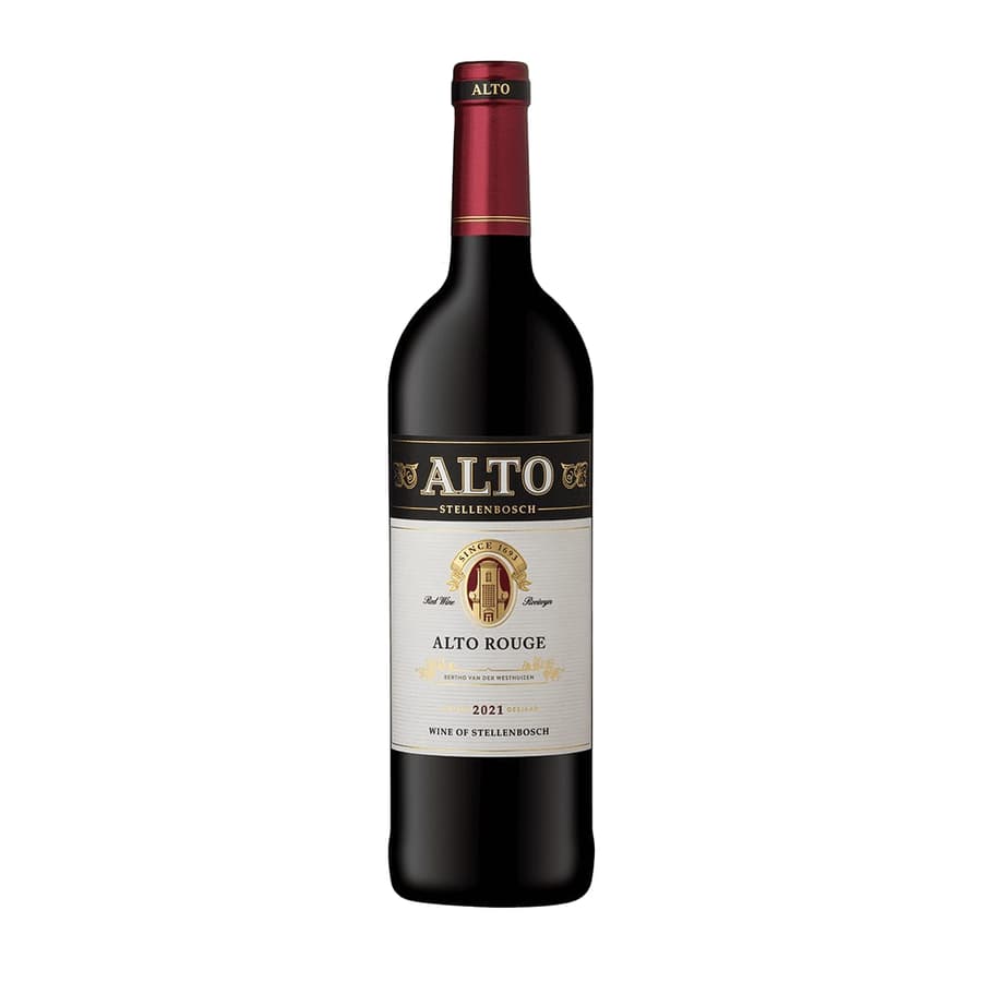Alto Rouge 2021 Stellenbosch Red Wine Bottle Showcasing South African Wine Heritage.