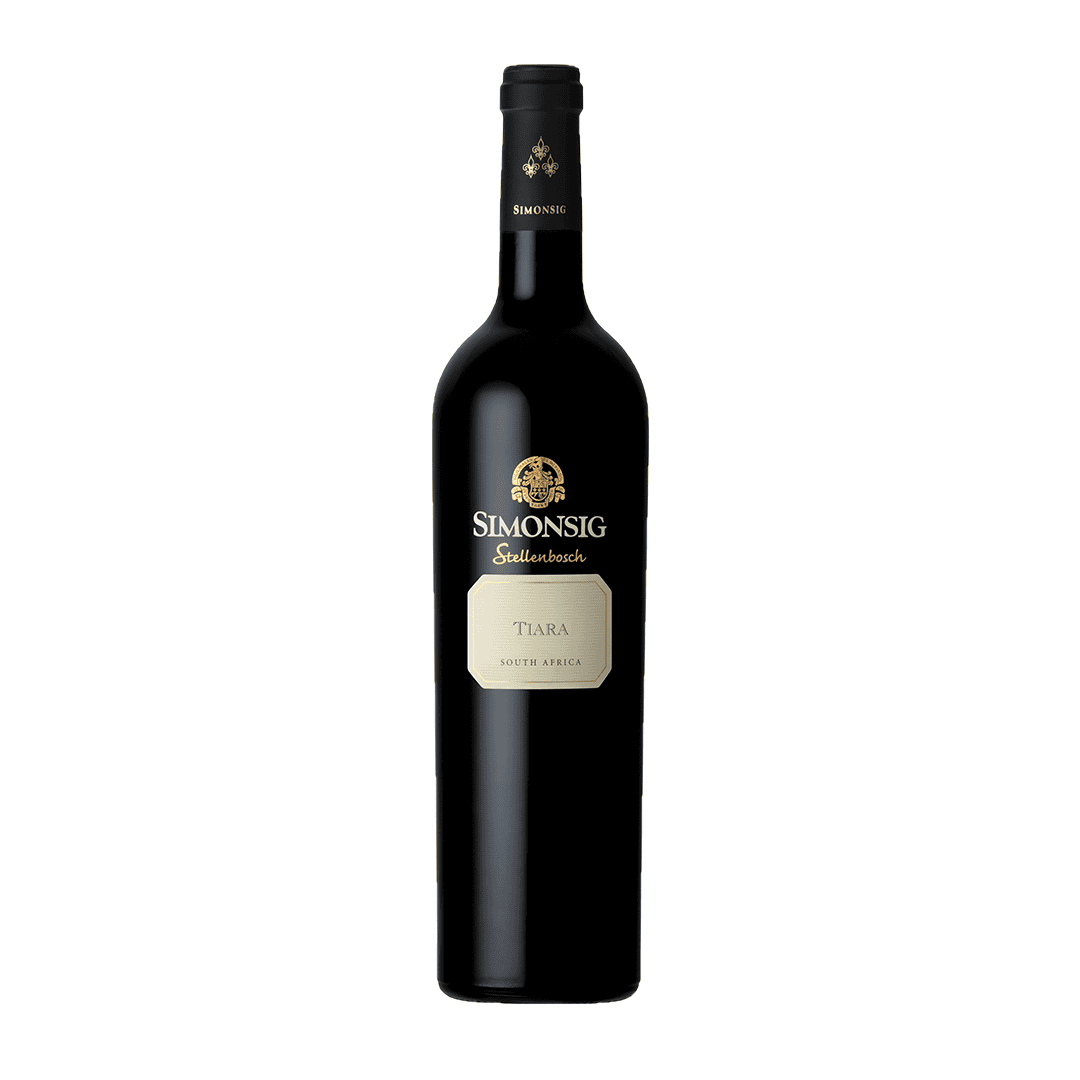 Alt Text: Simonsig Tiara Red Wine Bottle From Stellenbosch, South Africa.