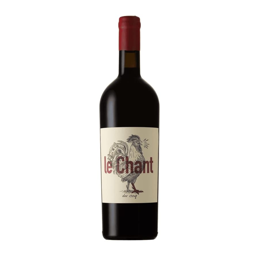 Le Chant Rouge 2020 Bottle Holding A Merlot-Based Blend, Smooth Texture And Elegant Red Fruit Character.