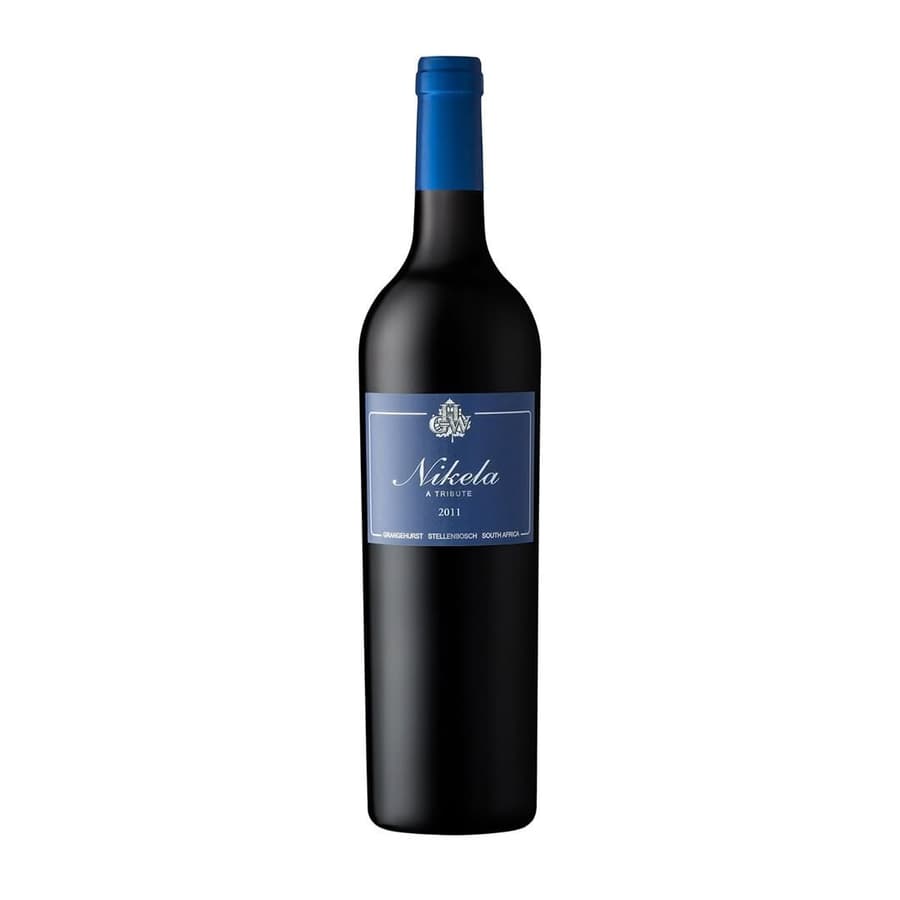 Grangehurst Nikela 2011-2014 Wine Bottle Showcasing A Full-Bodied Stellenbosch Red Blend With A Black And Blue Label.