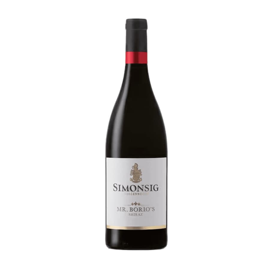 Simonsig Mr. Borio'S Shiraz Bottle Showcasing Stellenbosch Wine Elegance.
