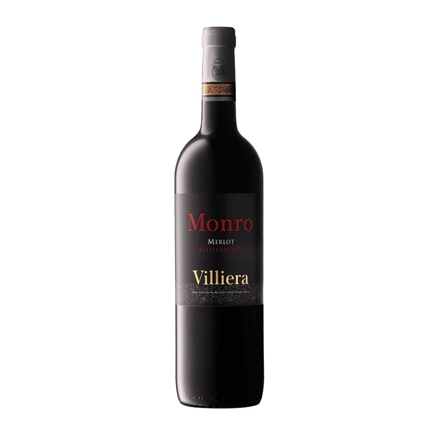 Bottle Of Villiera Monro Merlot 2024 The Villiera’s “Reserve” Red Wine With A Dark Bottle Colour And Black Label