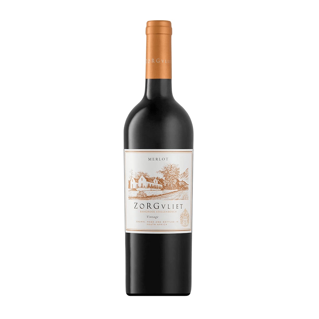 Zorgvliet Merlot From Stellenbosch, Showcasing Rich Flavors And Elegant Design.