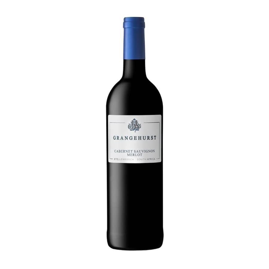 Bottle Of Grangehurst Cabernet Sauvignon Merlot 2014 Showing A Deep Ruby Red Wine With Rich Colour And Polished Visual Depth.