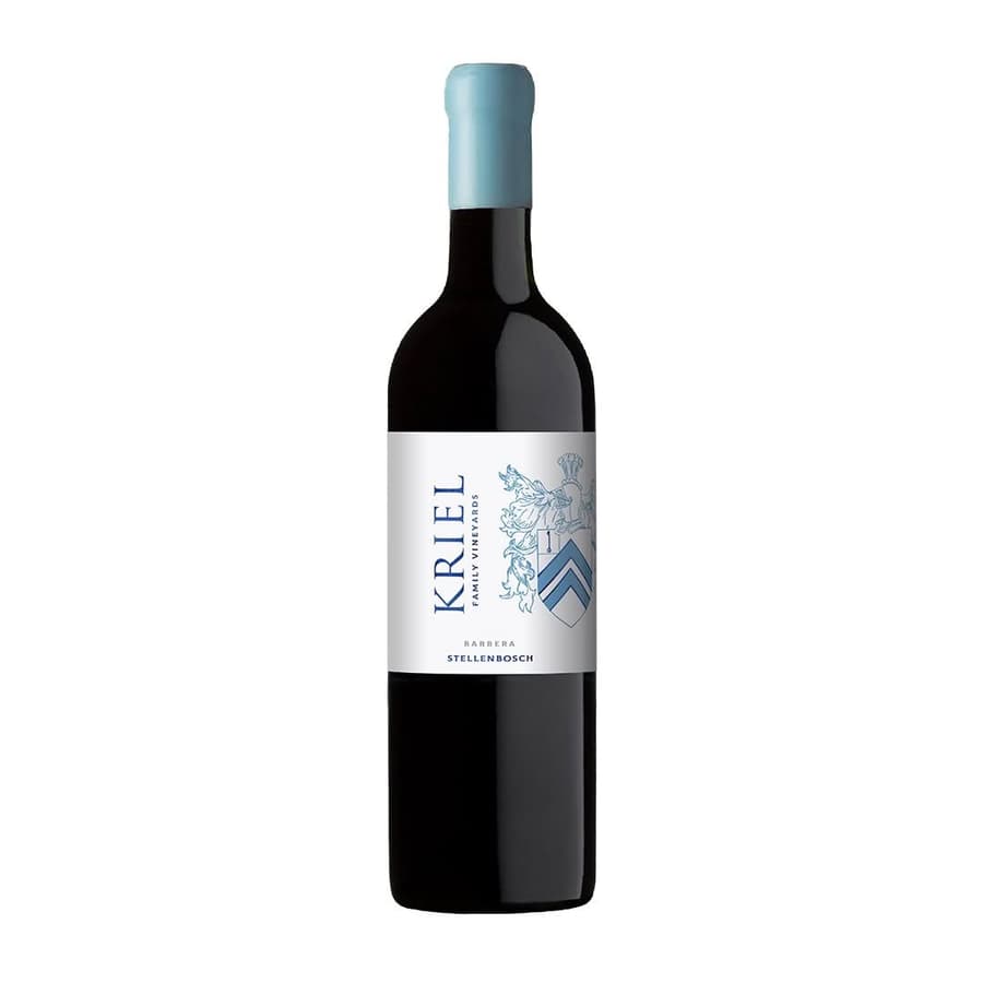Kriel Barbera From Stellenbosch, Showcasing A Rich Red Wine Bottle Design.