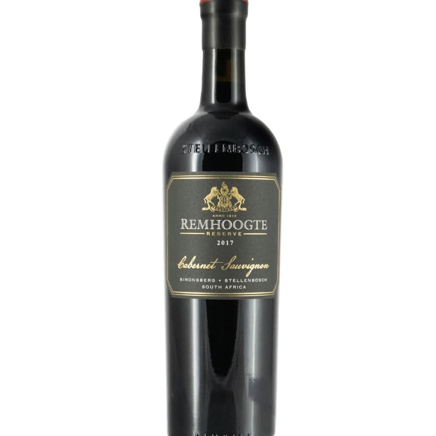 Remhoogte Cabernet Sauvignon Reserve 2017-2021 Bottle Showing Deep Ruby Colour And Structured Oak-Ageing