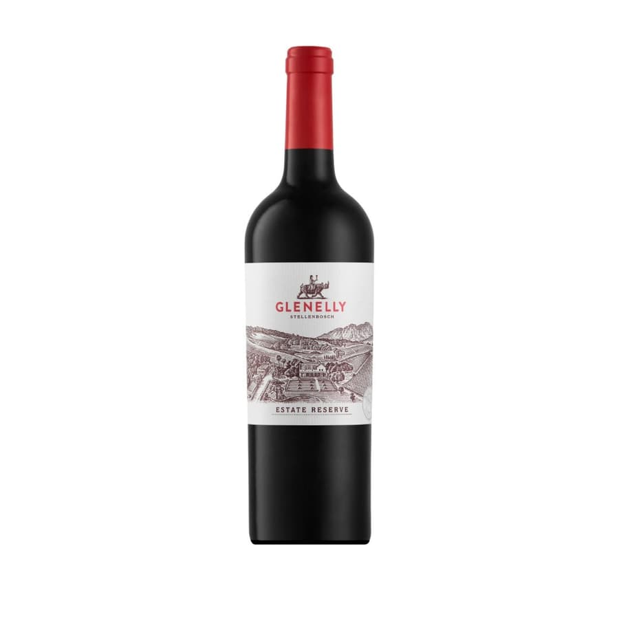 Bottle Of Glenelly Estate Reserve 2017-2018 Showing A Deep Ruby Red Wine With Concentrated Colour And Smooth, Refined Visual Depth.