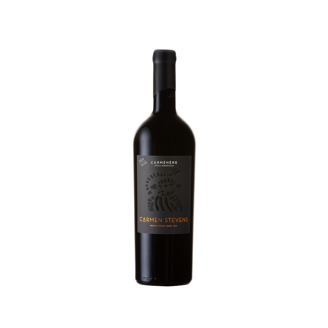 Carmen Stevens Carménère 2022 Bottle Highlighting Ripe Tannins And Full-Bodied Helderberg Red Wine Style