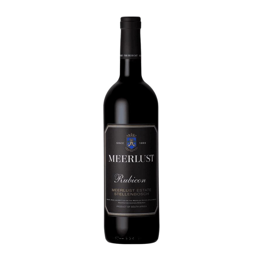 • Meerlust Rubicon 2023 bottle with violet perfume, ripe plum depth and polished tannin structure.