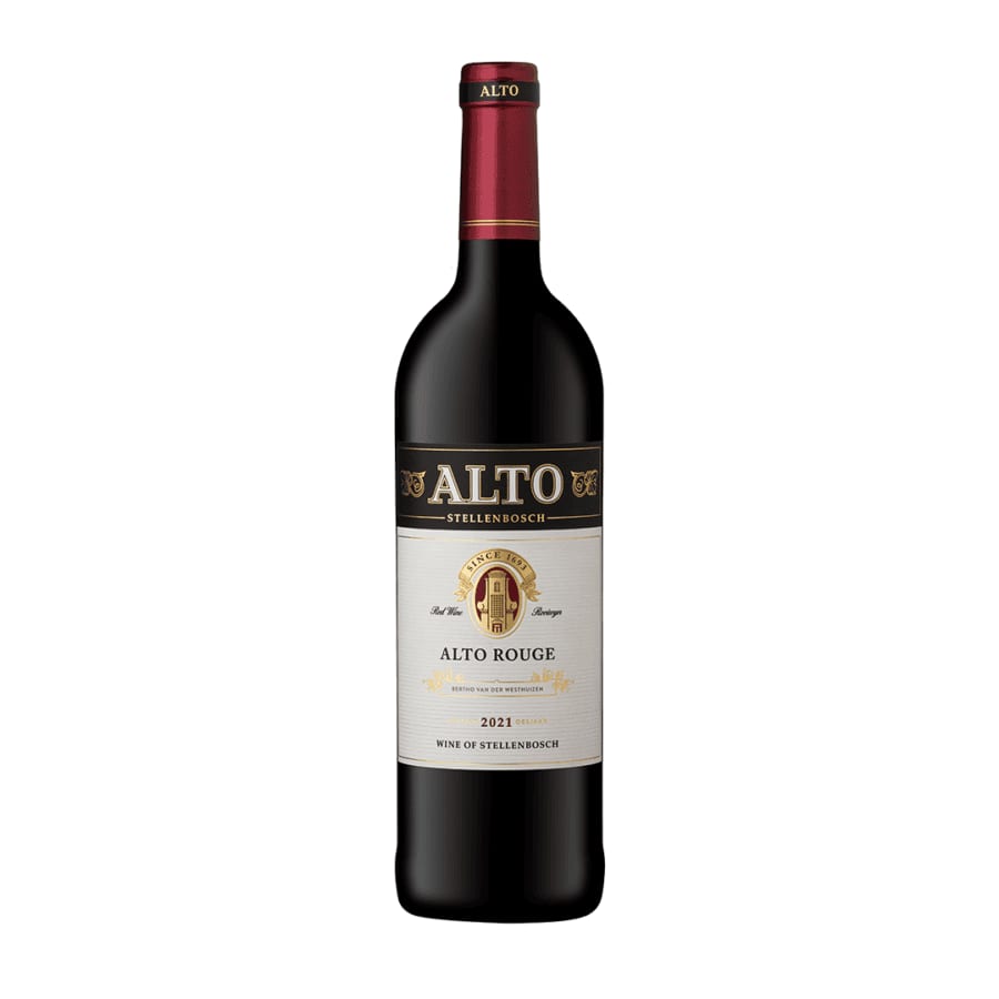 Alto Rouge 2021 Stellenbosch red wine bottle showcasing South African wine heritage.